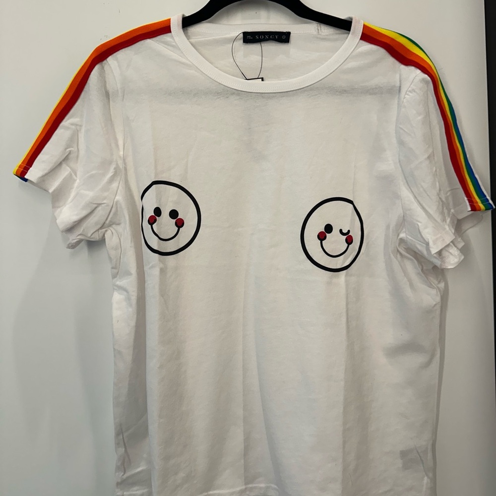 Soncy pride rainbow wink emoji lgbtq+ short sleeve cotton tee NWT Sz12/14